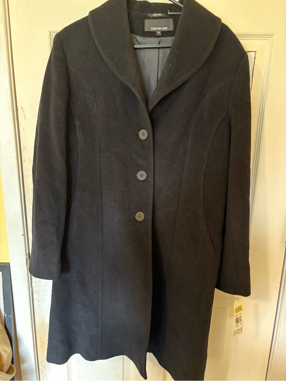 Jones New York Wool Angora Black Classic Timeless Coat Full Length New